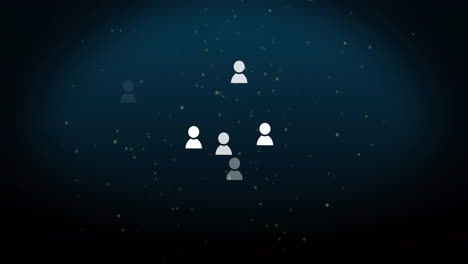 animation of profile icons and white particles flying against blue background