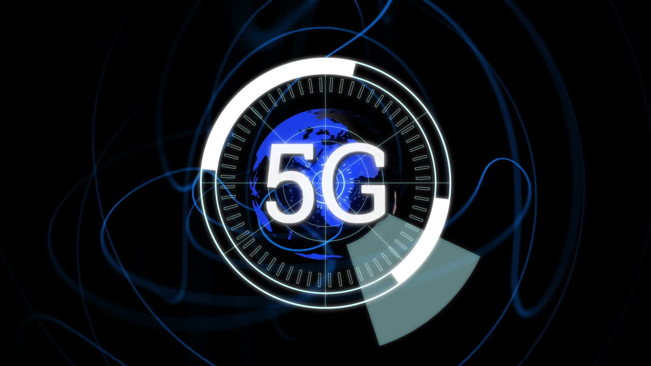 animazione di testo 5g su scansione di portata e globo