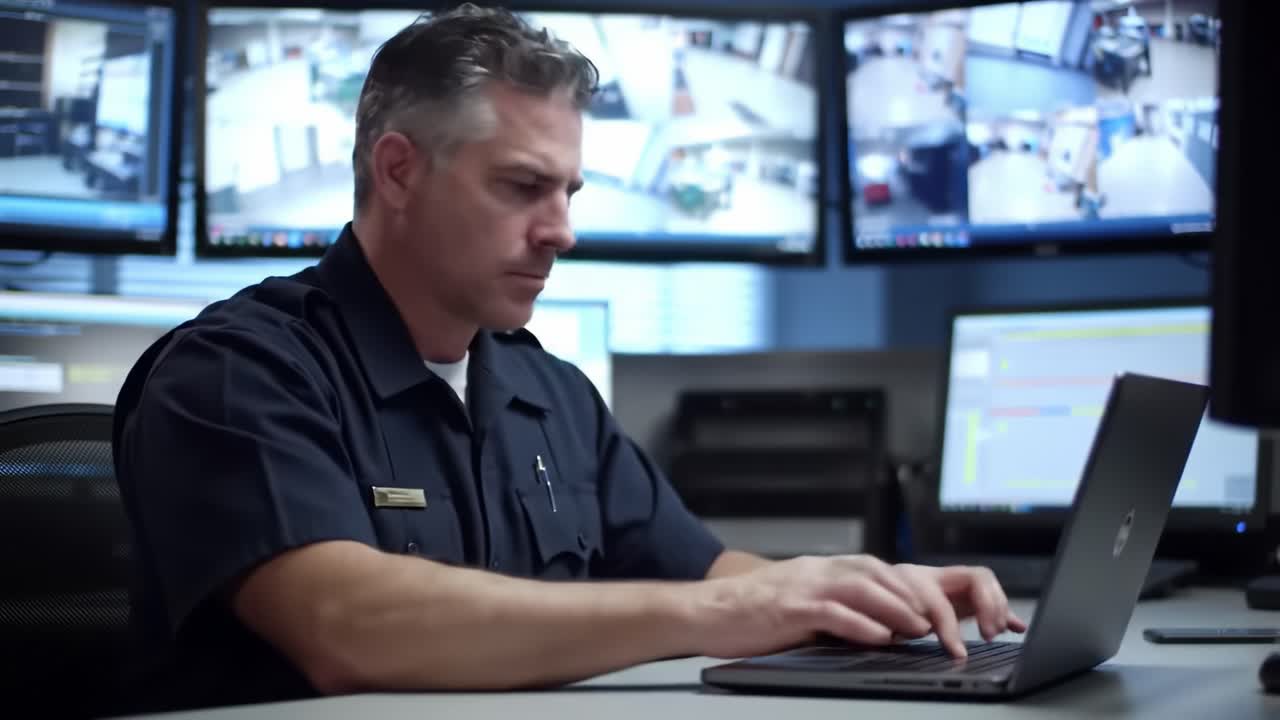 guardia de seguridad en la sala de control