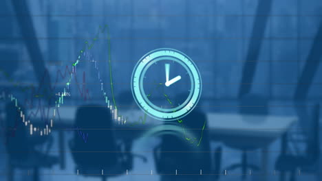 animación del reloj y el procesamiento de datos en una oficina vacía