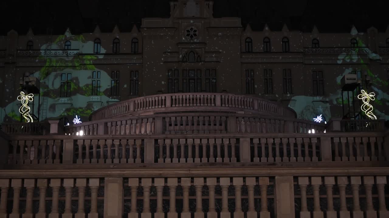 Iasi, Romania - December 18, 2020: View of the Palace of Culture with Christmas decorations at night