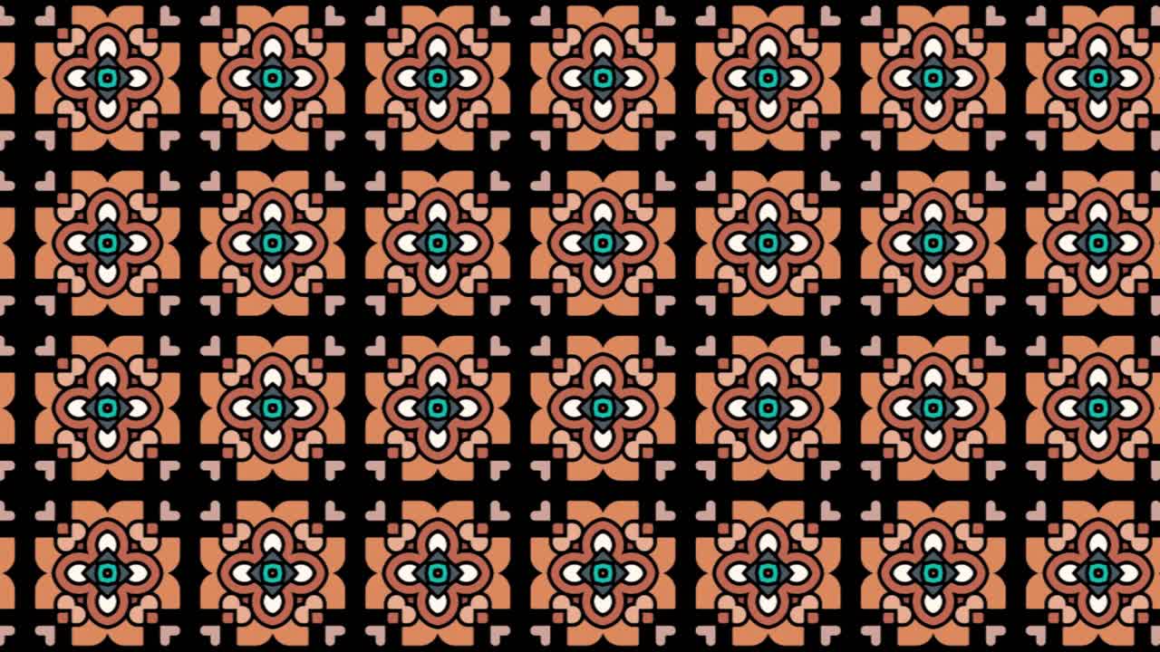 animación de patrón de mosaico transparente con signos florales. panorámica