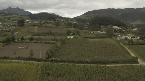 Panoramic-drone-shot-of-the-countryside,-Ibarra-Ecuador