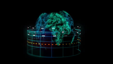 Animación-Del-Procesamiento-De-Datos-Financieros-Sobre-El-Mundo-Sobre-Fondo-Negro