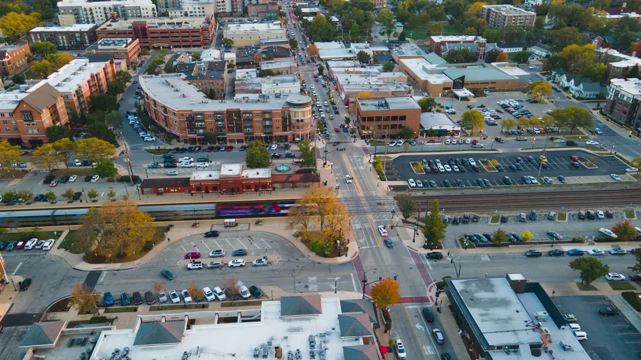 Aerial View of a Suburb at Sunset