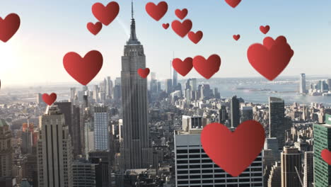 city with tall buildings and hearts
