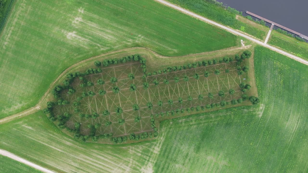 Aerial view of De Groene Kathedraal with park, art, trees, showing open scenic landscape in Netherlands