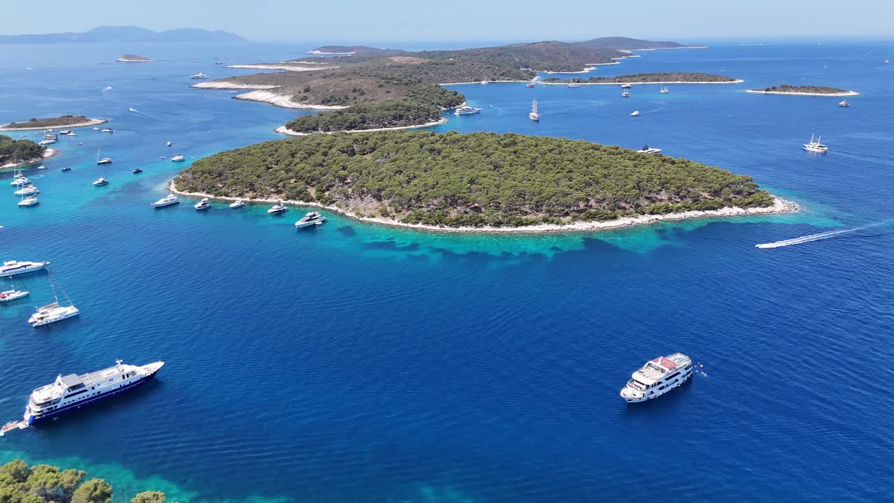 Drone aerial view of adriatic sea croatia balkans balkan country boats yachts islands