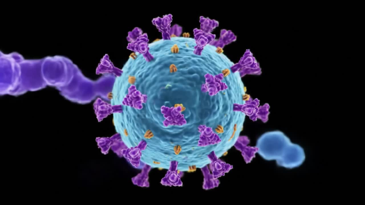 A Detailed Visualization of a Virus Particle, Showcasing Its Structure and Molecular Components Against a Black Background