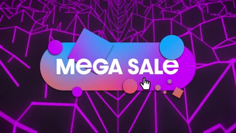 Animation-Von-Mega-Sale-Text-Auf-Leuchtend-Blauem-Und-Violettem-Banner-Und-Violettem-Musterhintergrund