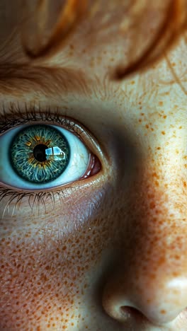 close-up of a child's vibrant eye showcasing freckles and details