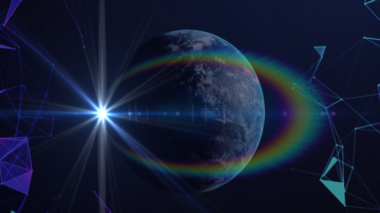 animación de luz brillante y redes de conexiones en todo el mundo sobre fondo azul