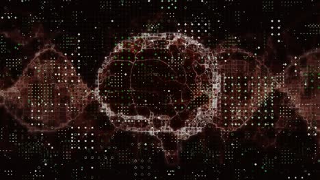 animación del cerebro humano, cadena de adn girando con filas de puntos blancos