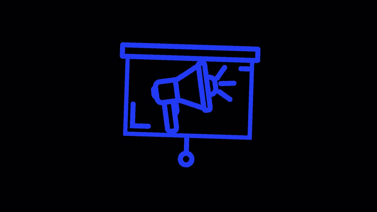 Animated Blue Line Icon of Megaphone on Projection Screen