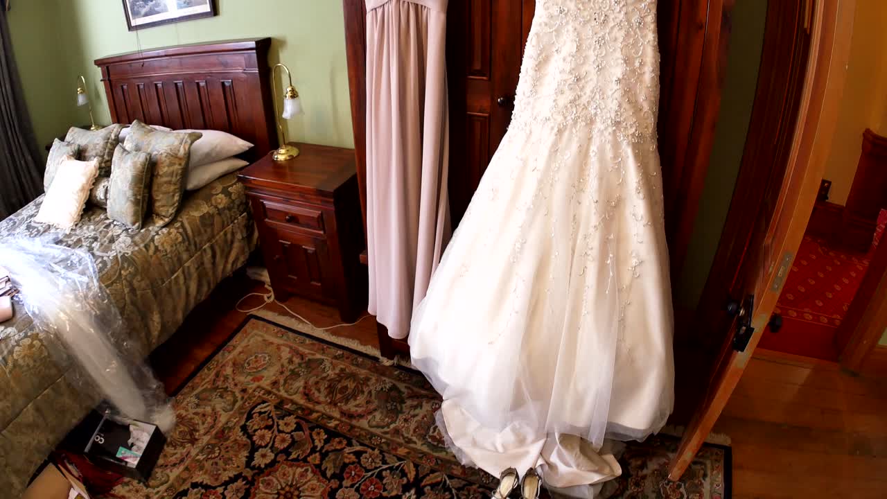 wide shot of  bride - bridemaid wedding dress