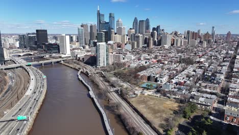 schuylkill riverwalk at philadelphia in pennsylvania united states. schuylkill river park landscape. downtown district. schuylkill riverwalk at pennsylvania united states. highrise buildings