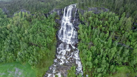 aerial footage from tvindefossen waterfall, norway