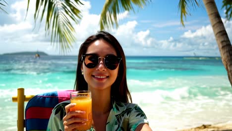 asian woman on summer vacation on the beach.