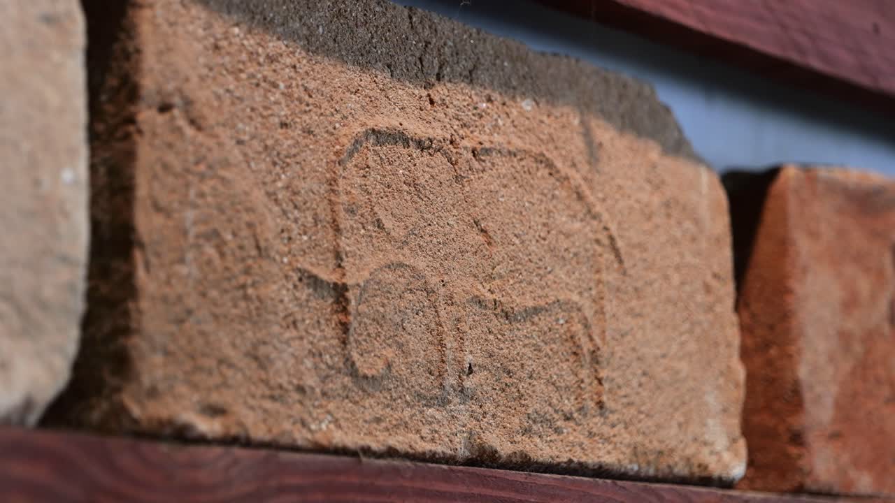 Elephant drawing on patterned bricks