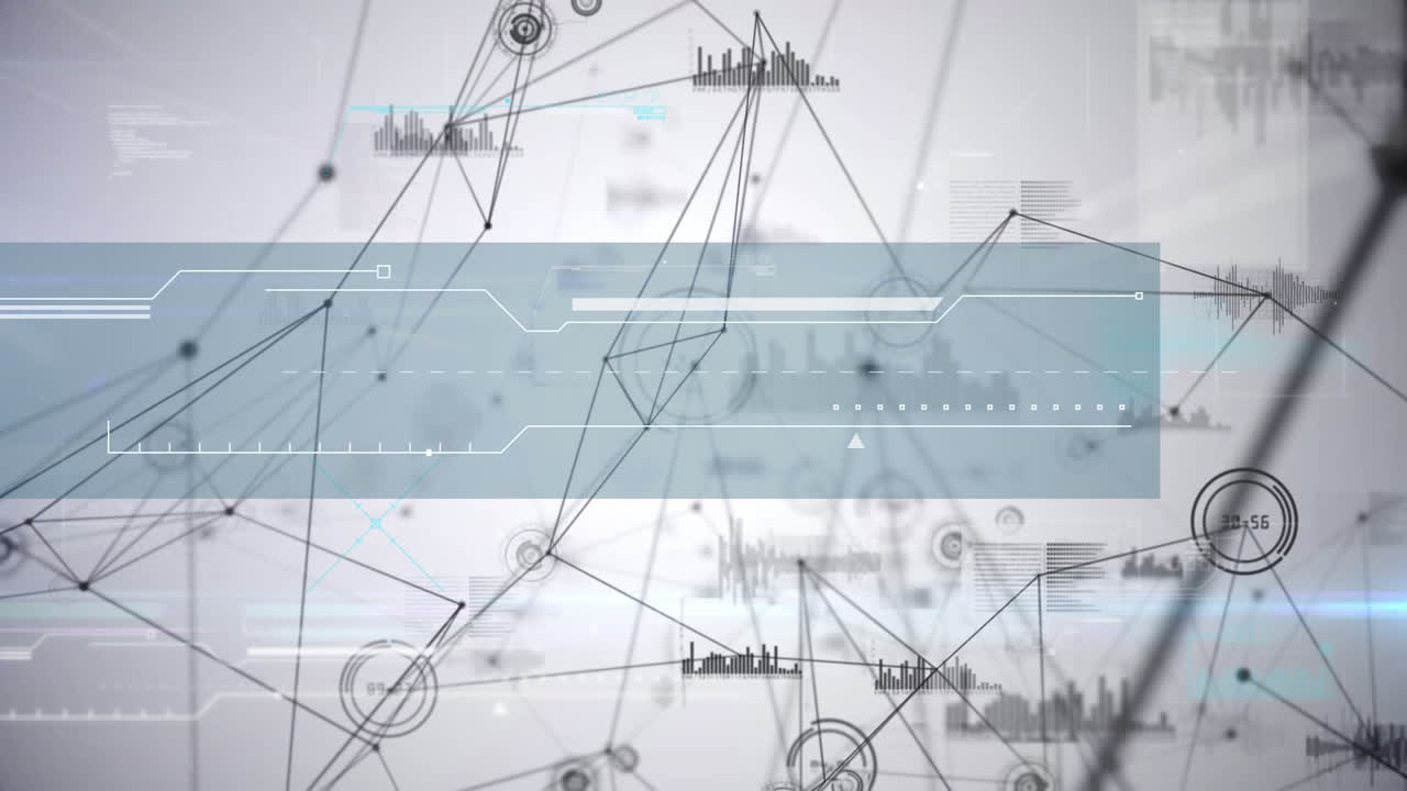 animación del procesamiento de datos en pantalla y red de conexiones