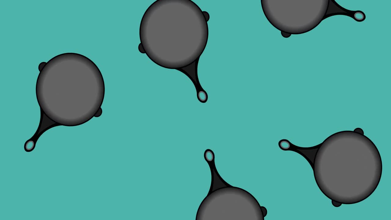 Animation of frying pans falling on blue background