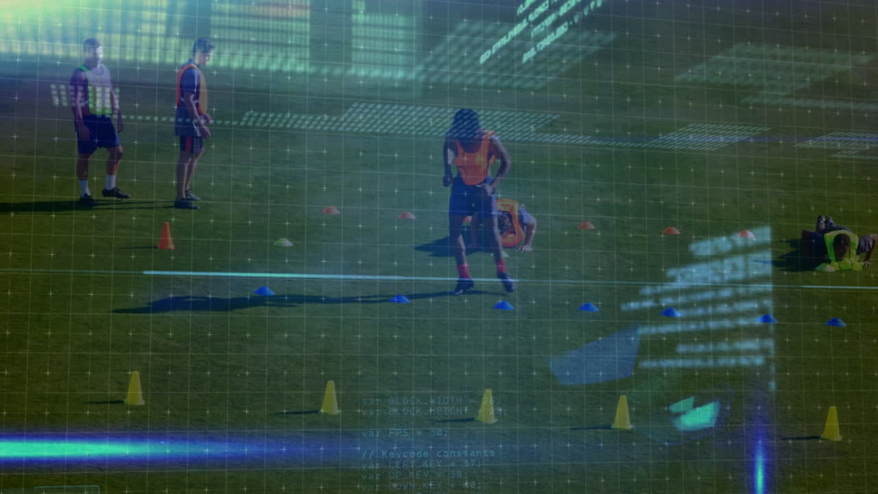 축구 선수들에 대한 디지털 인터페이스의 애니메이션