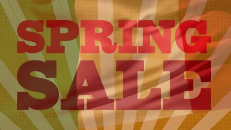 Animation-of-spring-sale-text-and-radiating-orange-stripes-over-waving-flag-of-italy