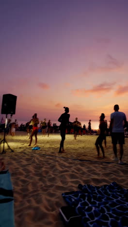beach activities at sunset