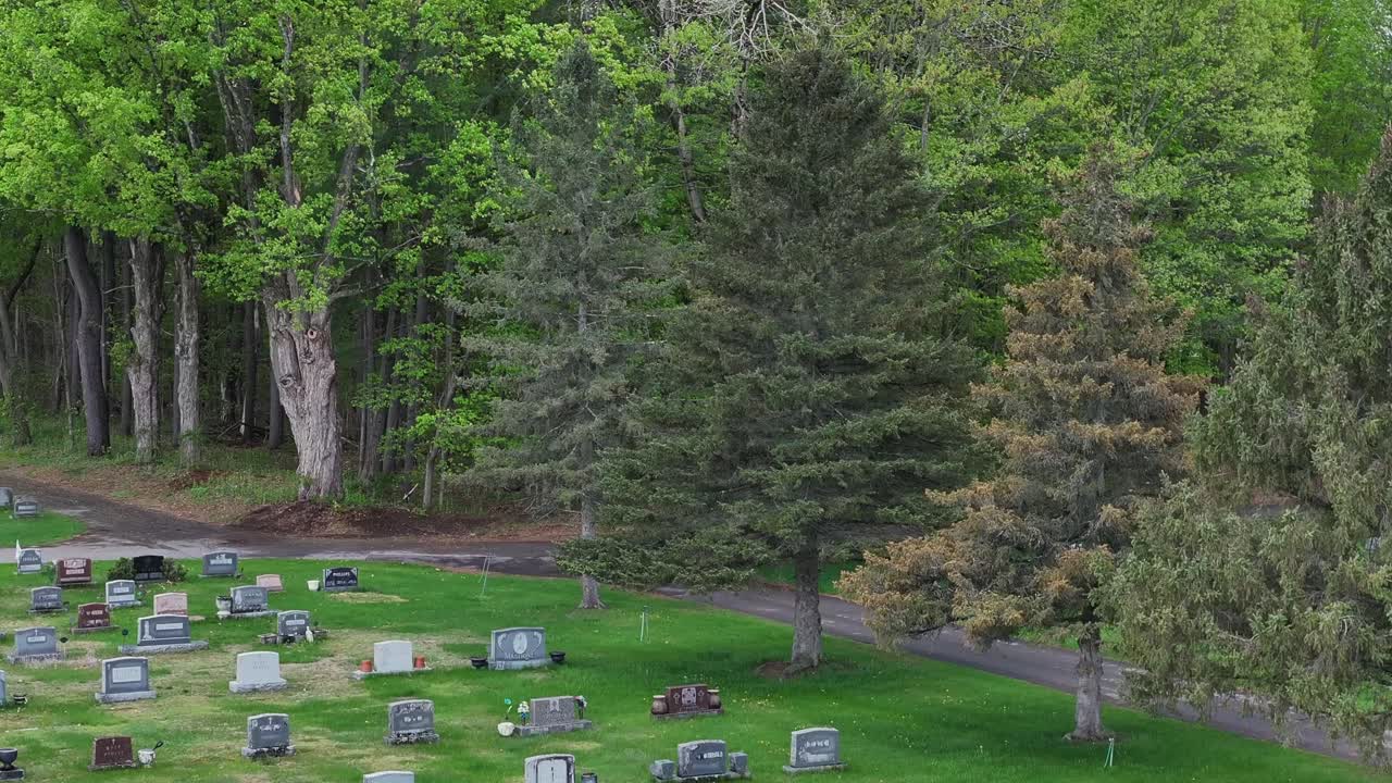 Cemetery in Saratoga Springs New York drone view