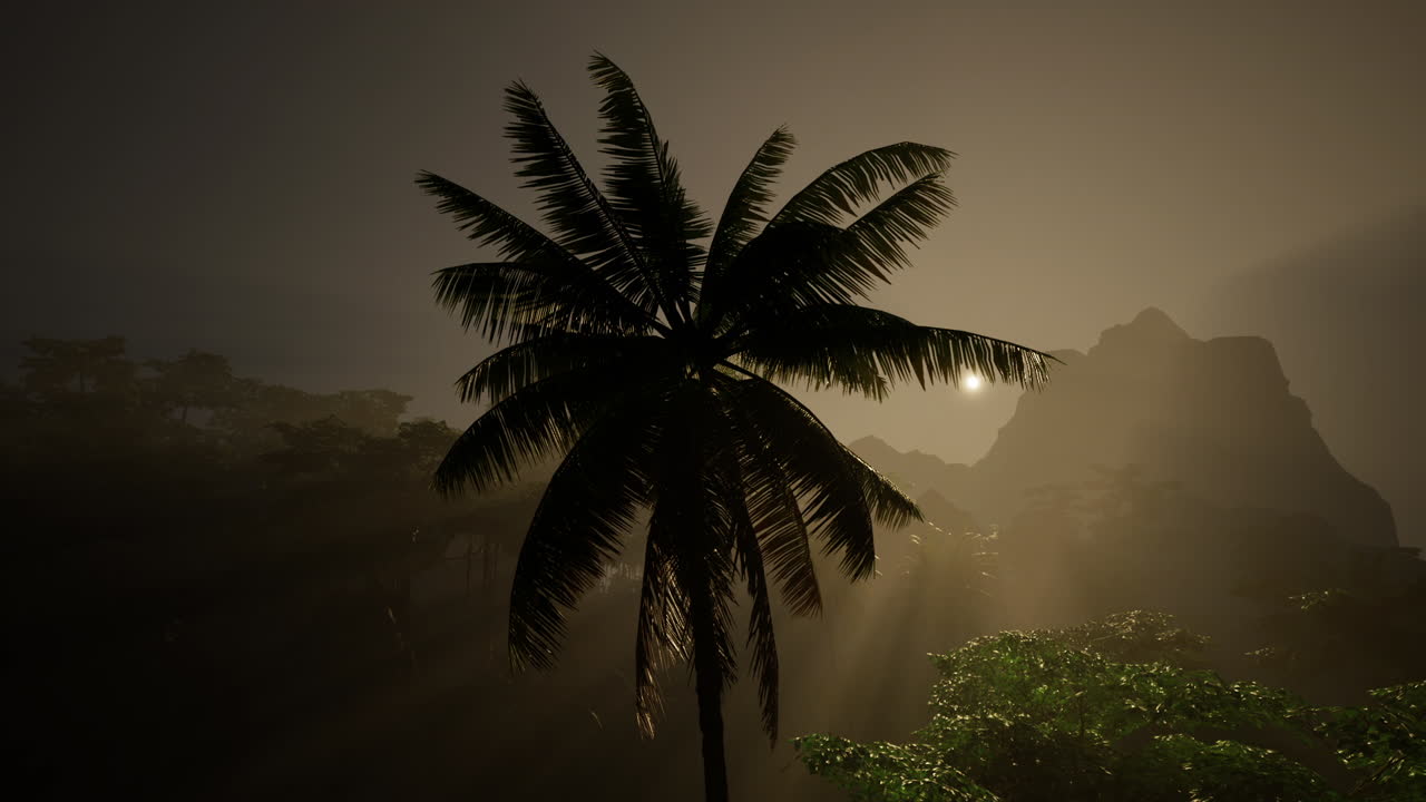 puesta de sol en la jungla tropical