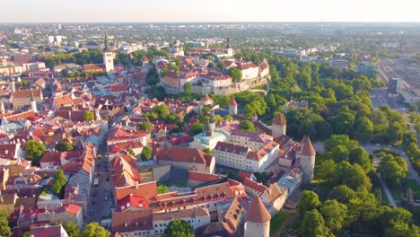 aerial view of tallinn, estonia, showcasing its iconic red-roofed buildings and lush greenery