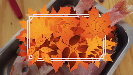 animación de marco con hojas de otoño sobre peces