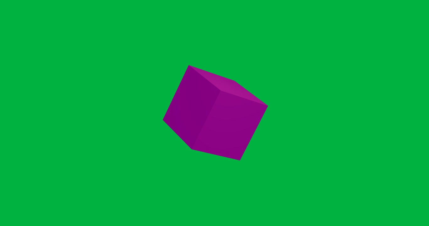 Animation of purple cube floating on transparent background