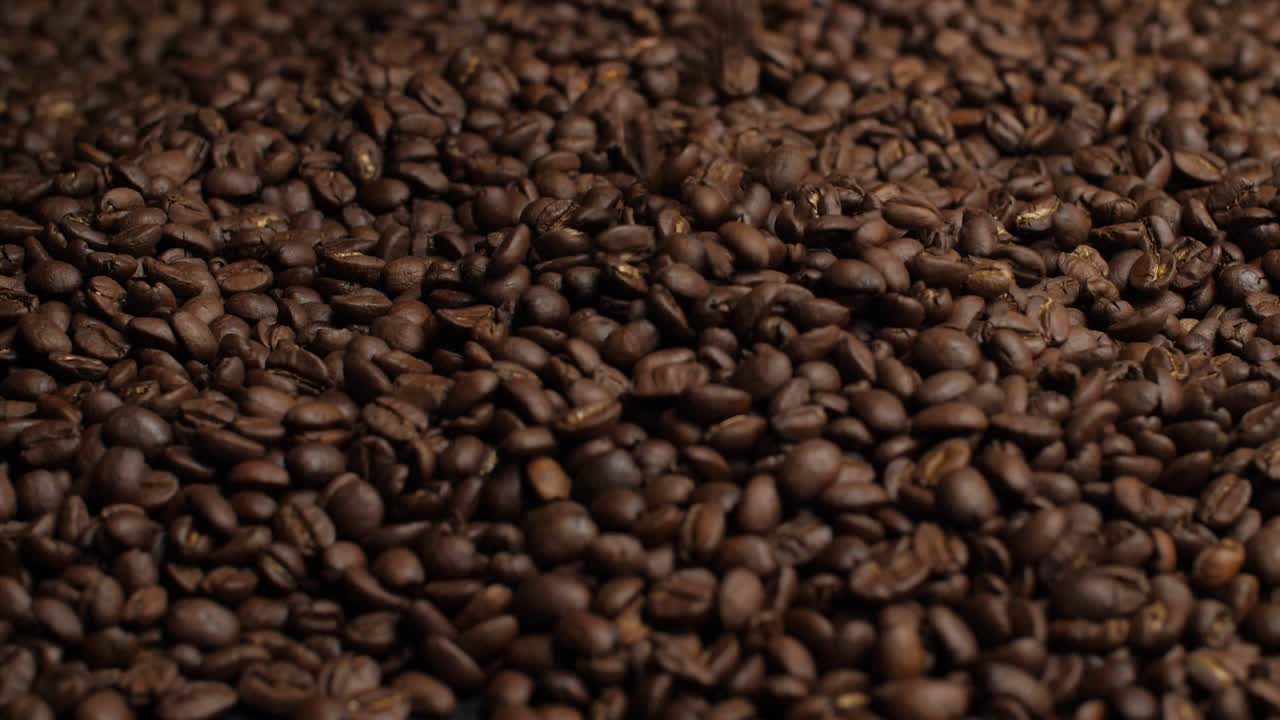 Falling Roasted Coffee Beans, Slow Motion