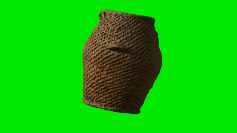 clay-brown-wicker-jug-on-green-chromakey-background