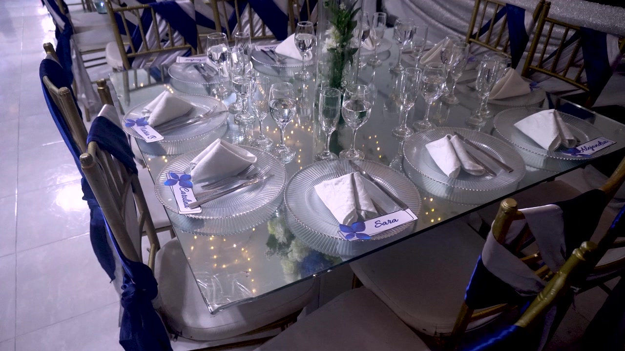 Bright Floral Event Setup with Cool Color Palette