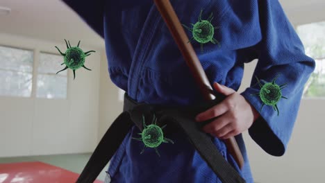 Animation-of-virus-cells-over-caucasian-samurai
