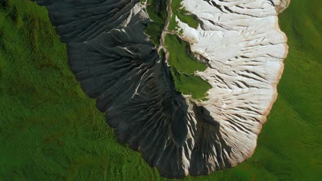 aerial view of eroded valley landscape