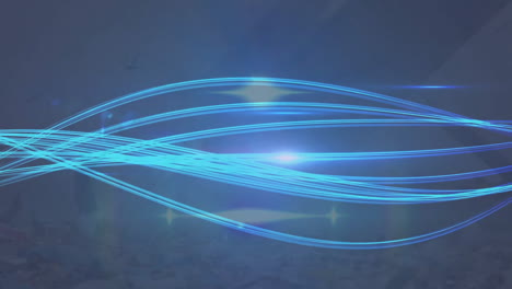 animation of glowing blue light trails over blue background