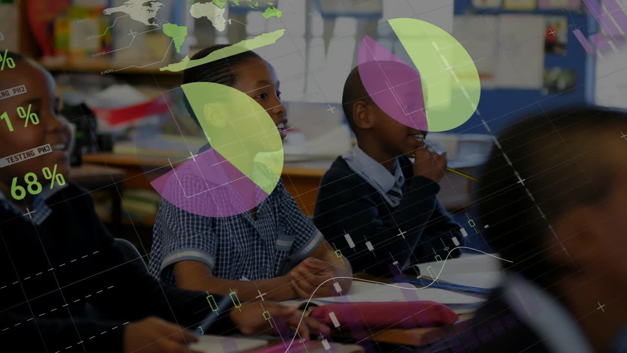 Animation of financial data processing over african american schoolchildren