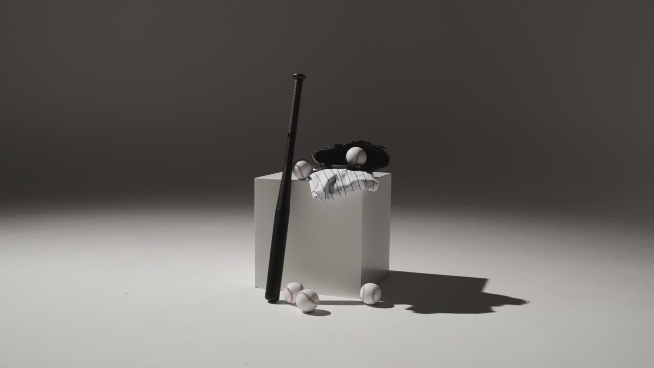 estudio de béisbol con vida muerta con receptores de pelota de murciélago, guantes y camiseta del equipo 3