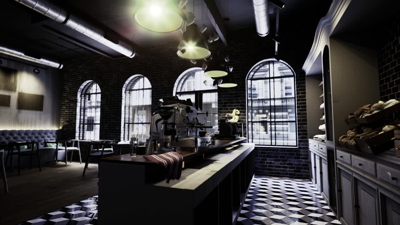 Modern cafe interior with unique design and inviting atmosphere