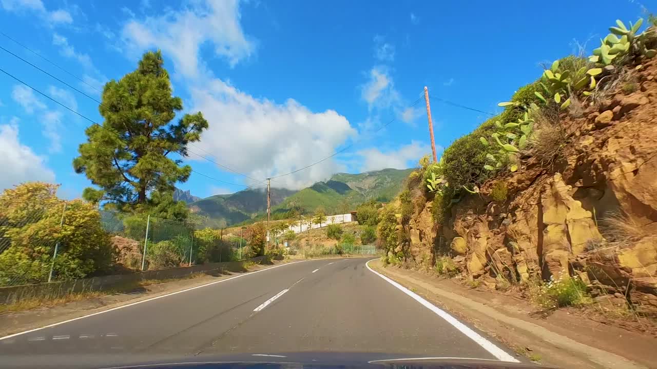 Breathtaking Drive Up The Winding Mountain Road, From The Driver&rsquo;s Perspective, Surrounded By Majestic Mountains And Verdant Vegetation, Teide National Park, Tenerife, Canary Islands, Spain, Europe