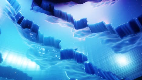 fantástico azul festivo bg. elegante fondo en bucle abstracto, las olas se mueven en una superficie brillante como un paisaje hecho de cera azul líquida con chispas. hermoso fondo suave con animación suave 4k