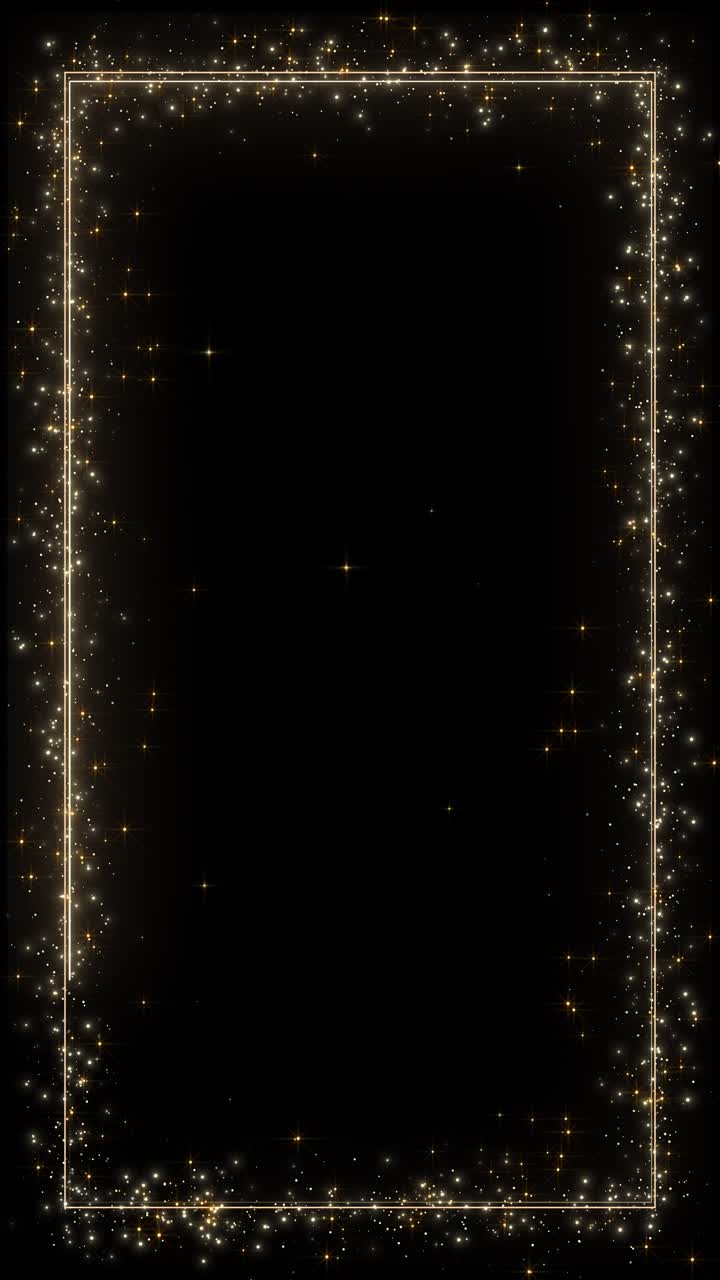 Christmas golden rectangle square frame portal glowing golden sparkles glitter particles background