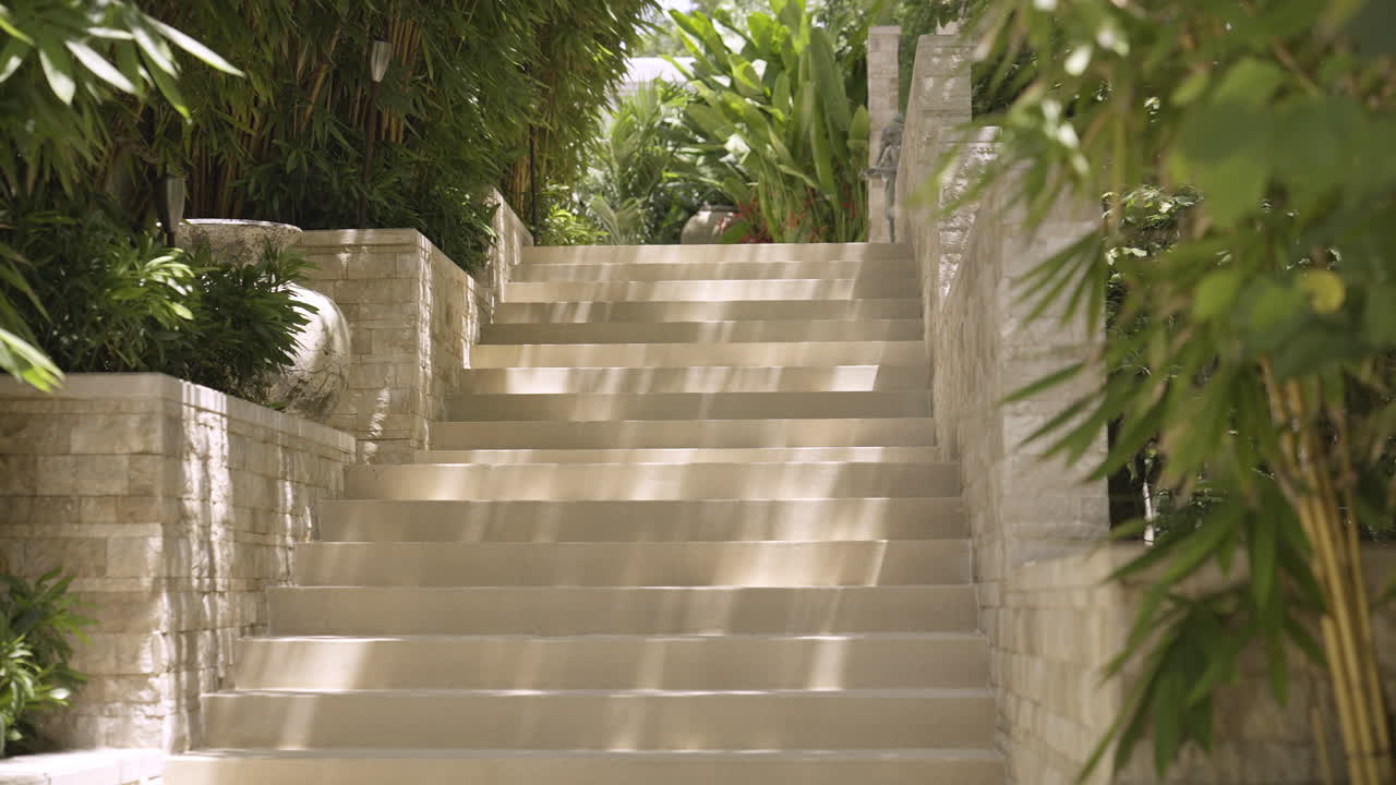 Luxurious Entrance to Resort Villa Steps on Phuket Island, Thailand. 4K Panning Shot