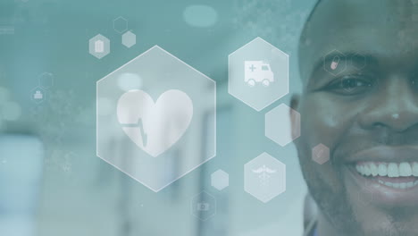animación del procesamiento de datos médicos sobre un médico afroamericano