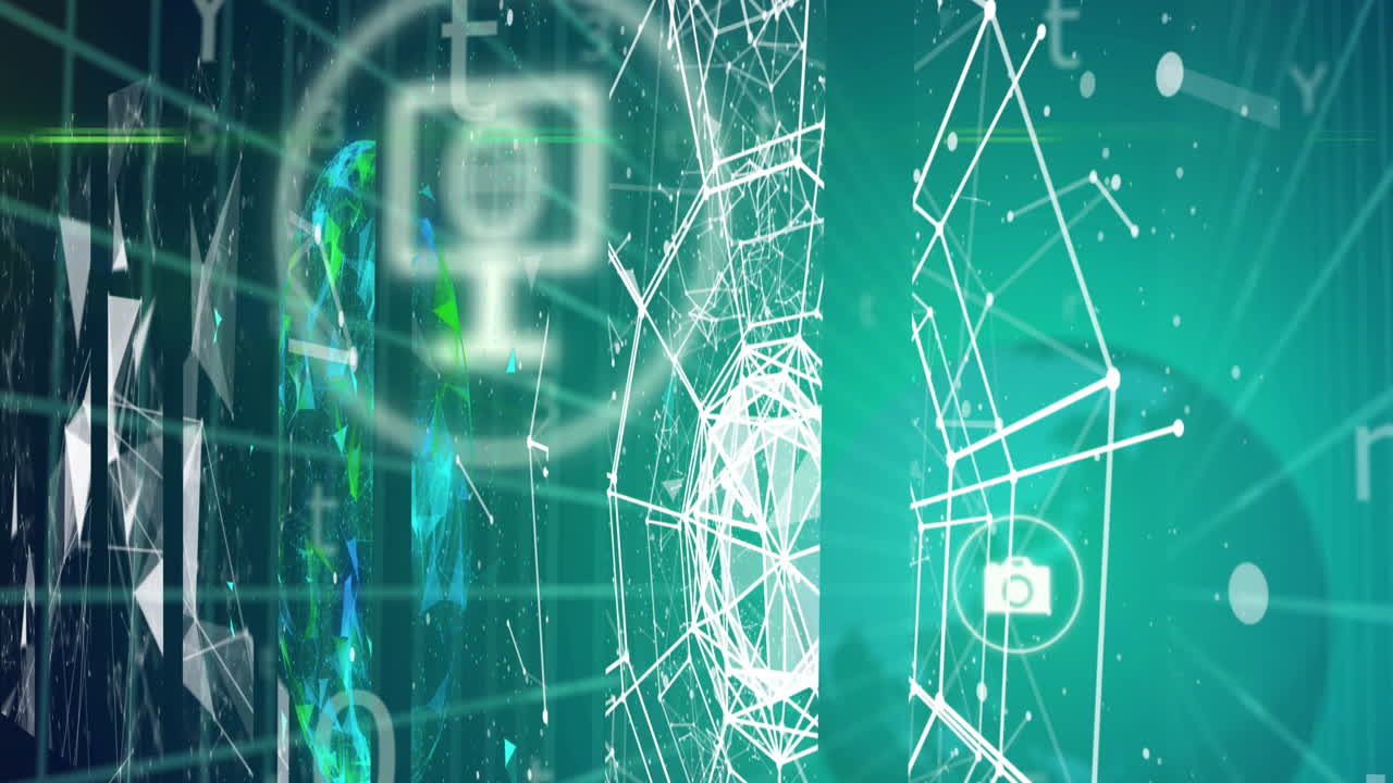 Animation of globe with icons, connections and data processing