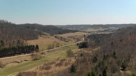 drone showcases valley in rural wisconsin.