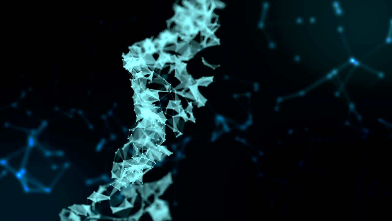 representación abstracta de la molécula de adn de hélice del plexo binario digital en un fondo de gradiente azul con canal alfa, concepto de biología, biotecnología, química, ciencia, medicina, cosméticos